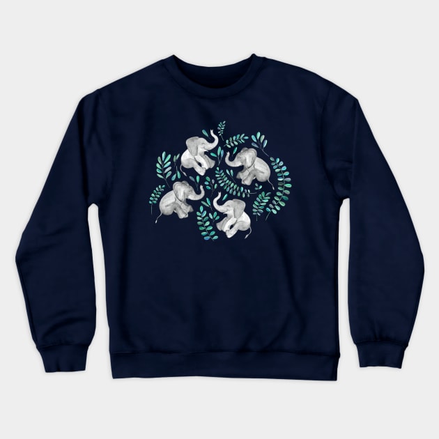 Laughing Baby Elephants – emerald and turquoise Crewneck Sweatshirt by micklyn